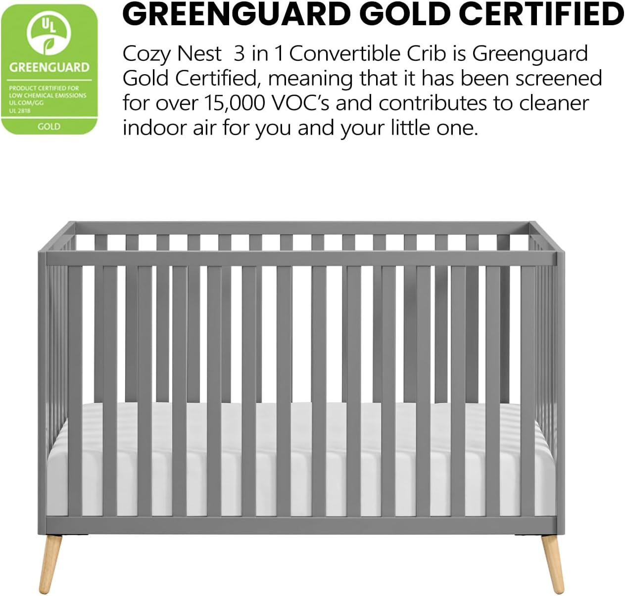 Oxford Baby Cozy Nest Convertible Island Crib, Dove Gray/Natural