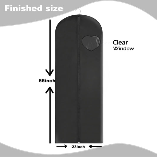 Dress Bags for Gowns Long, 65'' Garment Bags for Hanging Clothes, Suit Bag Cover for Storage and Travel, with Clear Heart Window, 2 Pack (Black)