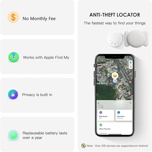 No Subscription Vehicle GPS Tracker,Portable Car GPS Tracker Work with Apple Find My(iOS Only,Mini Magnetic GPS Device Full Coverage Pinpoint Vehicle Location Elderly Children Pets (White,1PCS)