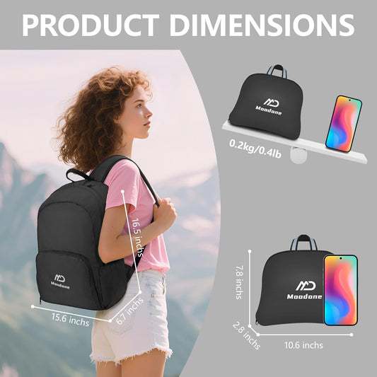 20L Ultra Lightweight Packable Backpack,Handy Foldable Waterproof Daypack for Travel, Collapsible Hiking Backpack Camping Outdoor Cycling Backpacking Women & Men, Black