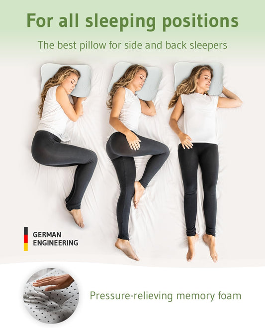 Third of Life Travel Pillow with Activated Charcoal Memory Foam | Cervical Neck Pain Relief Pillow for Back & Side Sleepers | Aloe Vera Extract Viscose Pillowcase