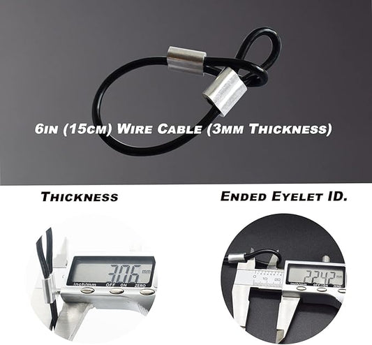 20 pcs 6 inch (15cm) 3mm Thickness Stainless Steel Wire Cable with Loops Vinyl Cover Coated Short Rope Lanyard Lock Safety Tether Chains, Black