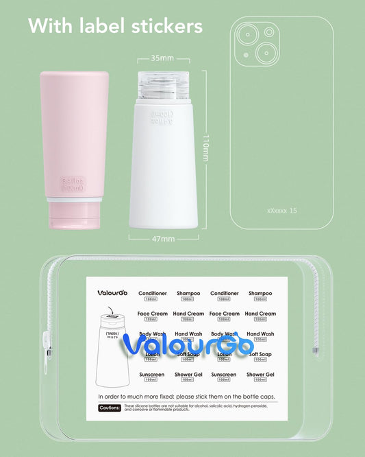 Valourgo Travel Bottles for Toiletries Tsa Approved Travel Size Containers BPA Free Leak Proof Travel Tubes Refillable Liquid Travel Accessories for Cosmetic Shampoo and Lotion Soap for travel, 4Pcs