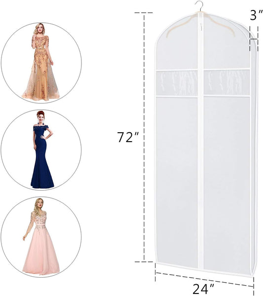 Zilink Dress Bags for Gowns Long 72-inch Garment Bags for Long Dresses Clear Dress Protector Bag with 3" Gusset and Full Length Zipper for Dresses, Fur Coat Gown Closet Storage(Set of 4)