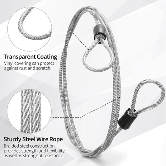 12 Pack Security Cable Luggage Lock with Loops 4ft 3mm Braided Steel Coated Bike Cable Wire Double Loop Anti Theft Safety for U Lock, Padlock and Disc Lock