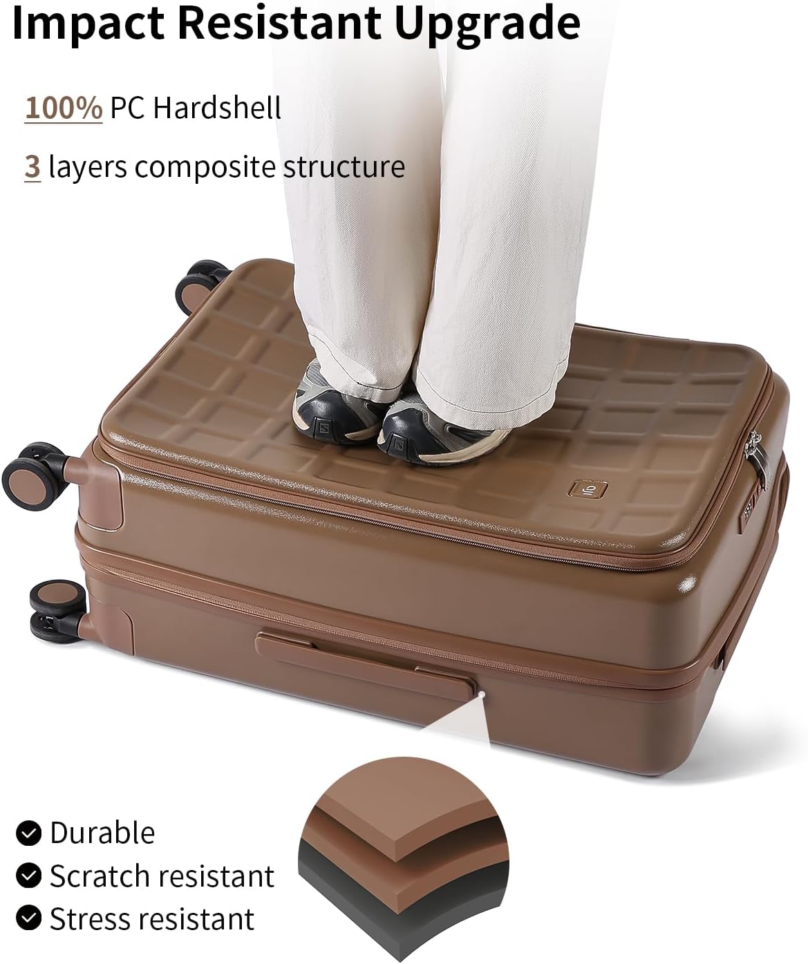 aji Expandable Top Opening 26 Inch Checked Luggage with Spinner Wheels, Large Suitcase with TSA Lock, Hard Shell Travel luggage Suitcases for Men Women, for 20+Days Travel, Chocolate Brown