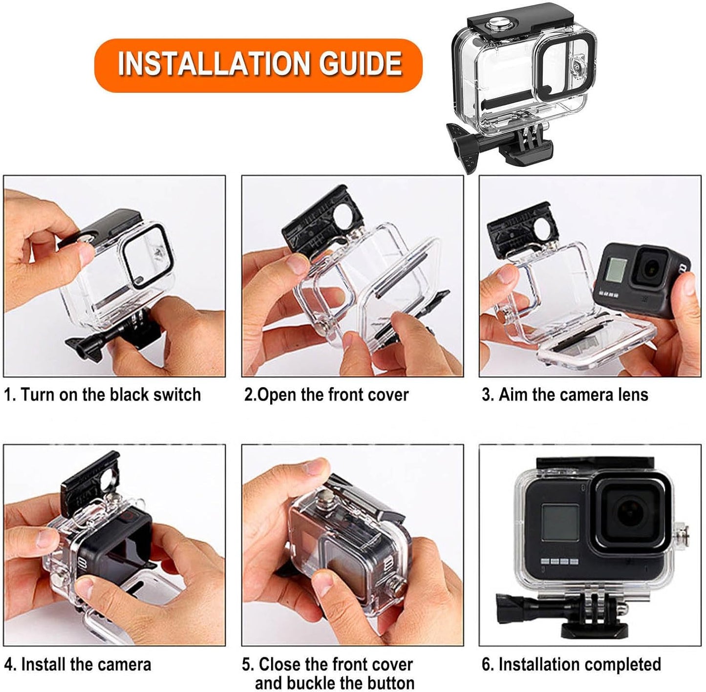 Compatible for Go Pro Hero 4K (13 Mini) Black Waterproof Housing Case 60M/196FT Protective Underwater Diving Case Shell with Cameras Handle Mount Accessories Kit