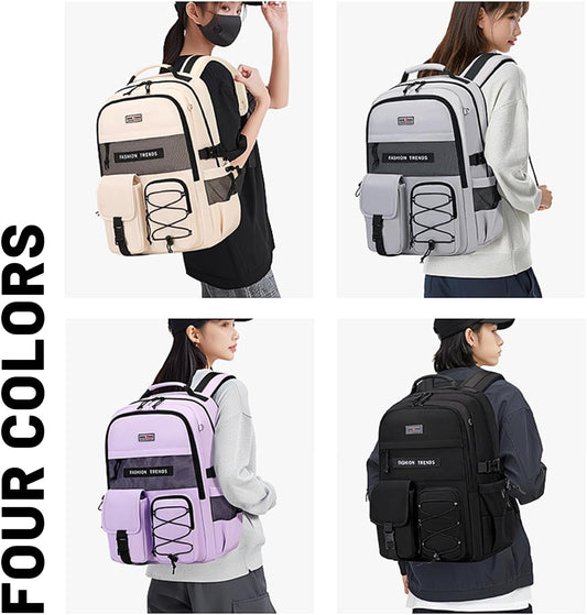 Lohol Multi-Pocket Backpack with 15.6 inch Laptop Compartment, Water Resistant Bookbag for School College and Travel (Black)