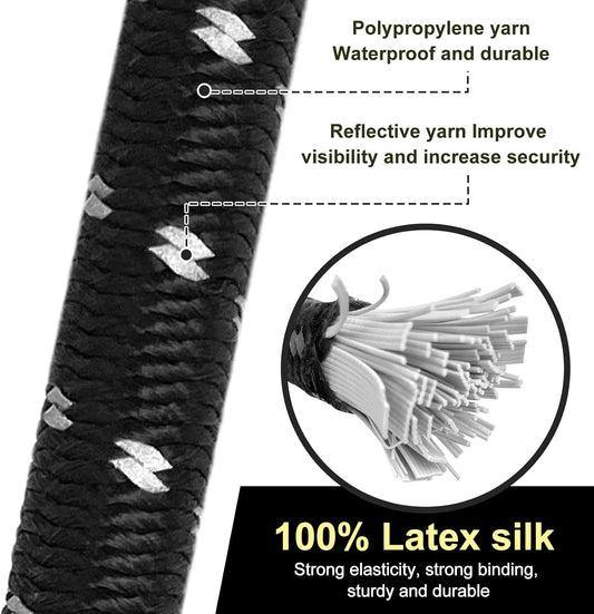 Bungee Cord Luggage Cord Resilience 24 Inch 4 Pieces for SecuringTents, Tarps, Luggage ,Truck, ATV Off-Road Motorcycle Bicycle Riding,Multi-Scenario Applicable (Black)