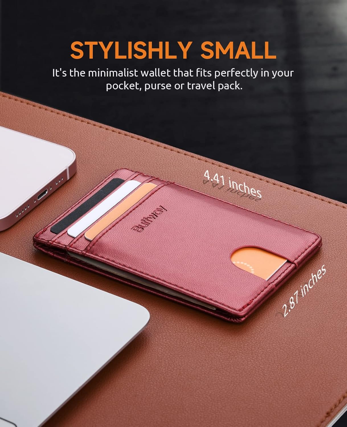 Buffway Mens Slim Wallet, Minimalist Thin Front Pocket Leather Credit Card Holder with RFID Blocking for Work Travel