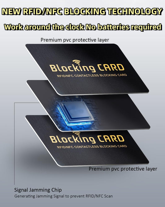 Aigee RFID Blocking Cards 6 Pack, Contactless NFC Debit Credit Card Passport Protector, One Card Protects Entire Wallet for Men and Women, New RFID Blocking Technology No Batteries Required (Black)
