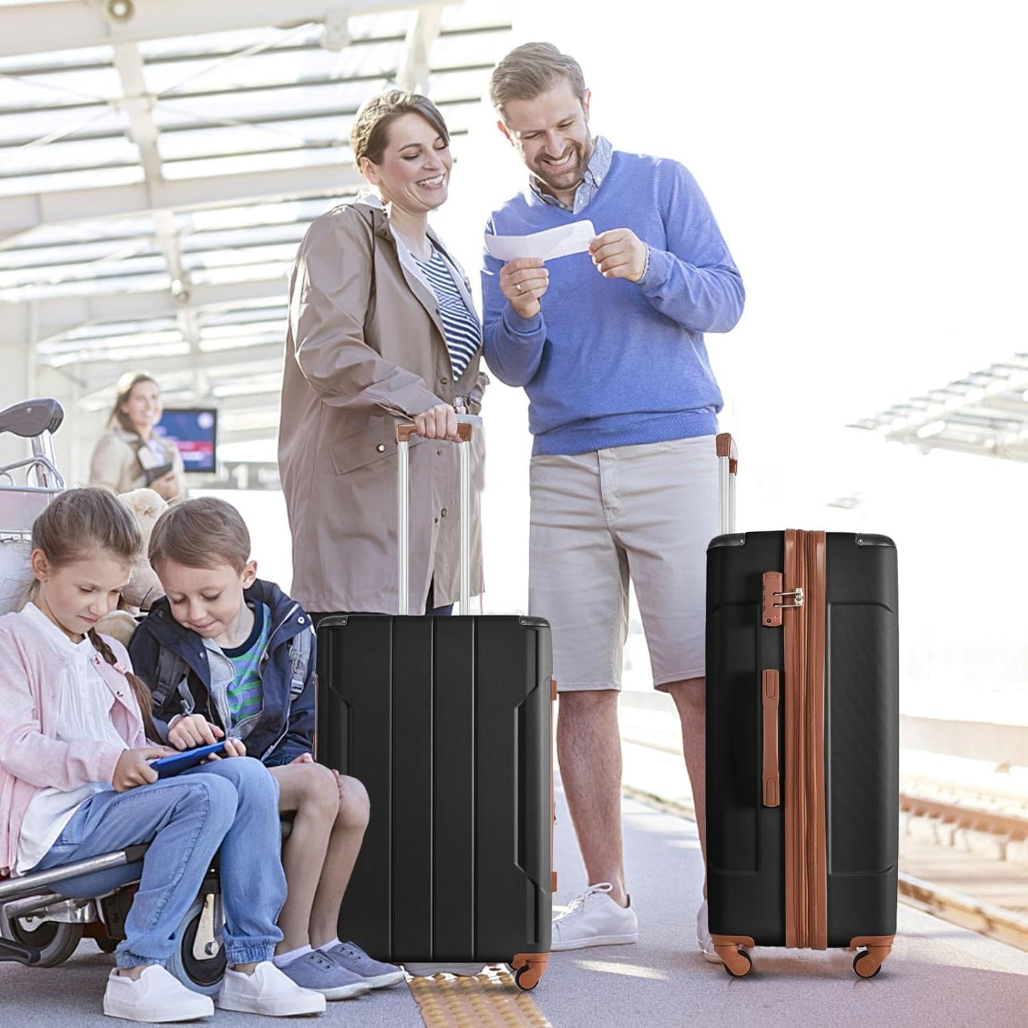 Merax Luggage Sets 2 Piece Suitcases with Wheels, Hardshell ABS Expandable and Lightweight, TSA Lock, Spinner Wheels, Carry On Luggage with Corner Guards (20 28 inch Black Brown)