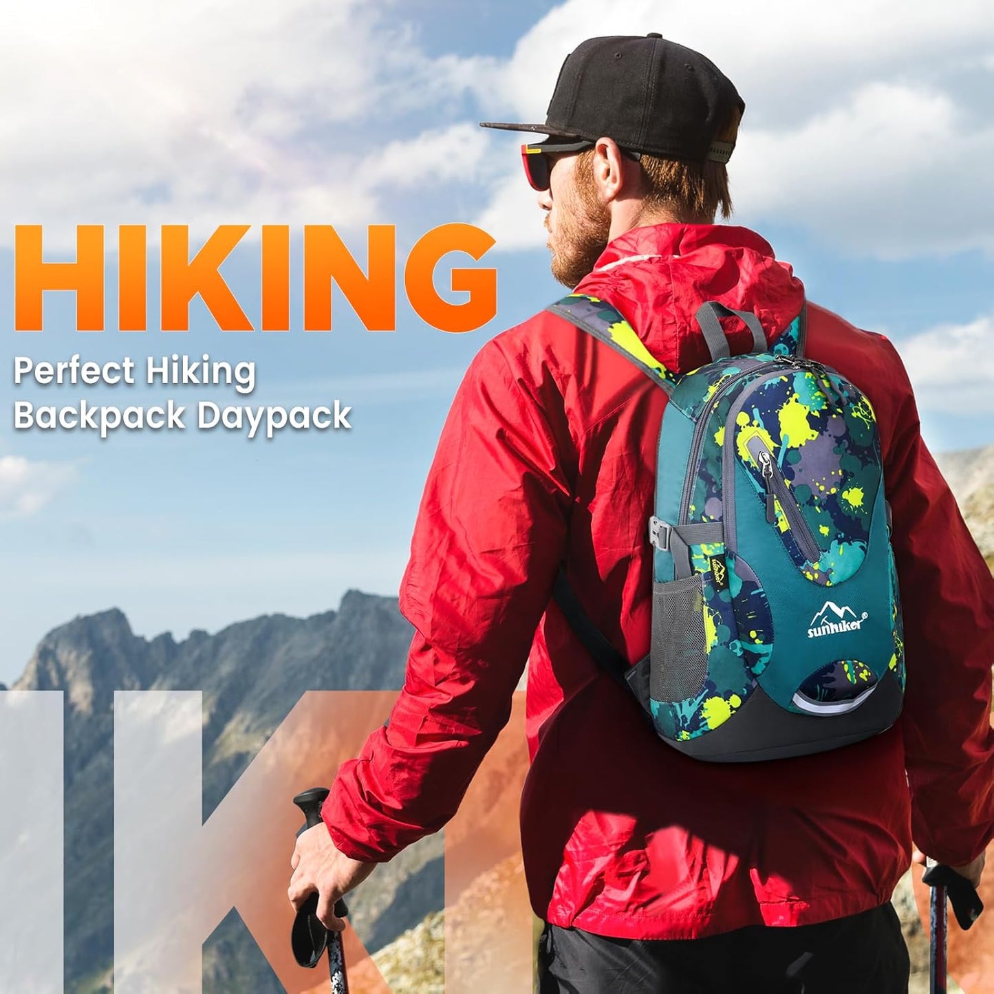 sunhiker Small Cycling Hiking Backpack Water Resistant Travel Backpack Lightweight Daypack M0714 (20-25L)-Colorful Micai