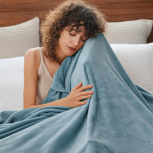 PHF Ultra Soft Fleece Blanket Queen Size, No Shed No Pilling Luxury Plush Cozy 300GSM Lightweight Blanket for Bed, Couch, Chair, Sofa Suitable for All Season, 90" x 90", Dusty Blue
