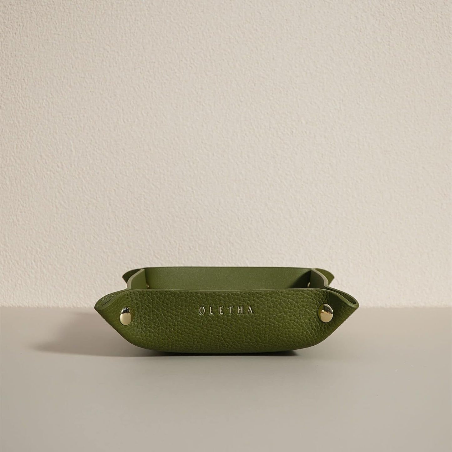 OLETHA Small Foldable Valet Tray - Aesthetic Desk Organizer for Home, Office & Travel - Portable Catch All Bowl for Keys, Jewelry & Essentials - Green