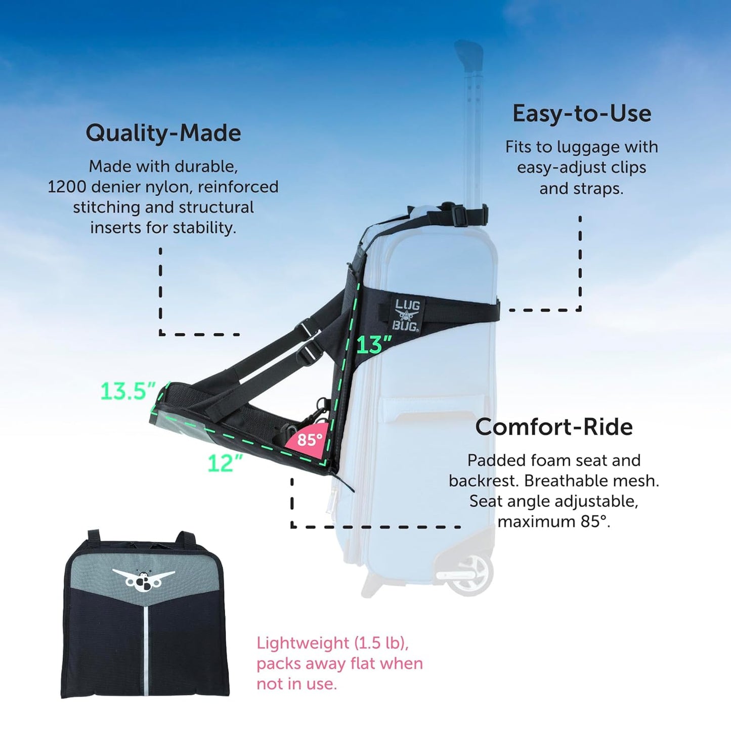 Travel Seat for Kids, The Original and Patented Ride-On Suitcase for Toddlers, Child Carrier for Carry-On Luggage, Family Airport Travel Made Easy (Suitcase not Included)