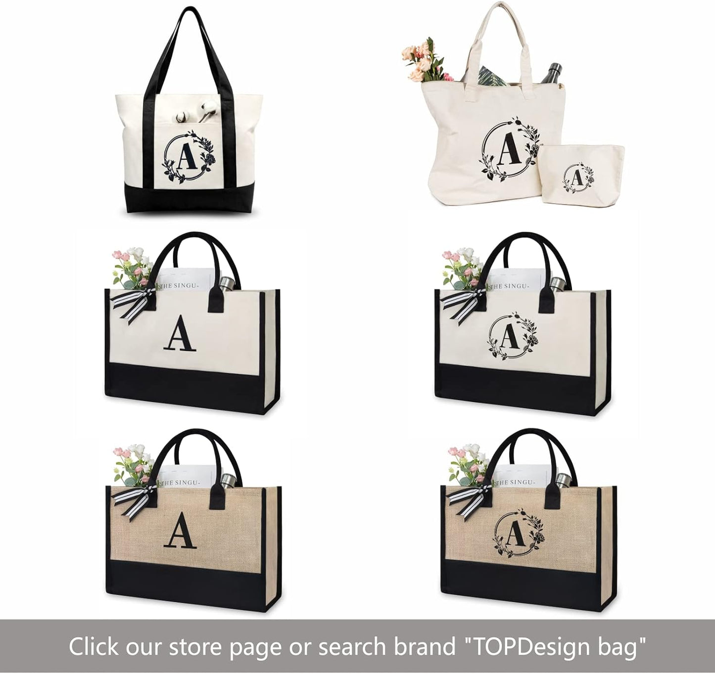 TOPDesign Initial Jute/Canvas Tote Bag, Personalized Present Bag, Suitable for Wedding, Birthday, Beach, Holiday, is a Great Gift for Women, Mom, Teachers, Friends, Bridesmaids (Letter Y)