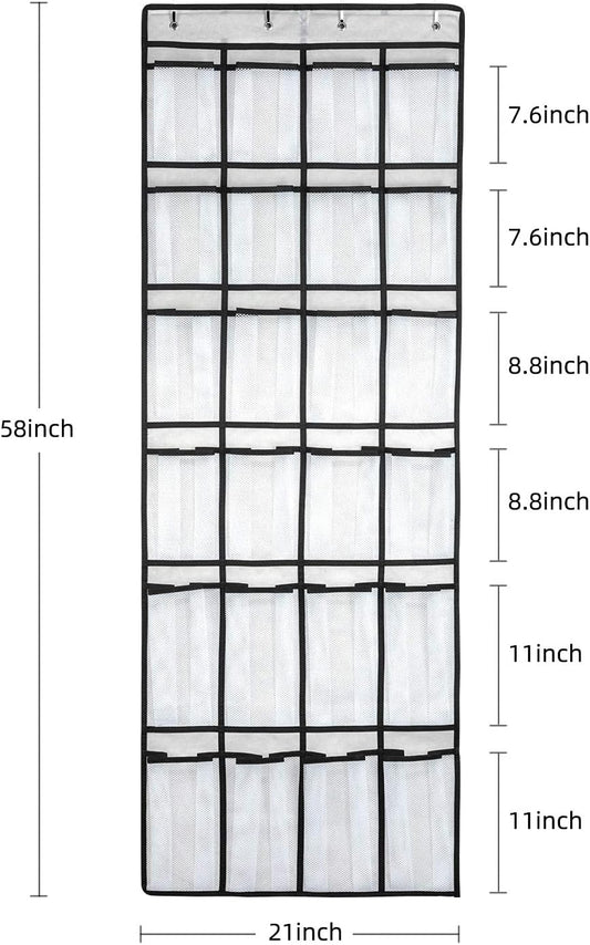 Over The Door Shoe Organizer, Hanging Shoe Organizer with 24 Mesh Large Pockets Door Shoe Rack Organizer for Men Women Kids Hanging Shoe Storage Bag.(White