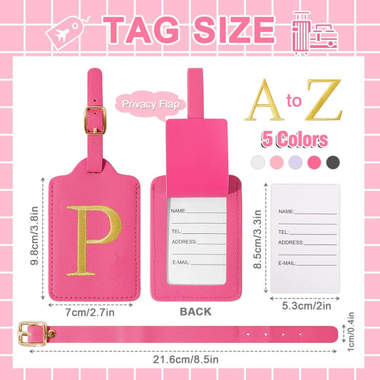 Personalized Rose Red Leather Initial Luggage Tags - Cute Embroidered Custom Monogram Tags for Suitcase, Travel Backpack