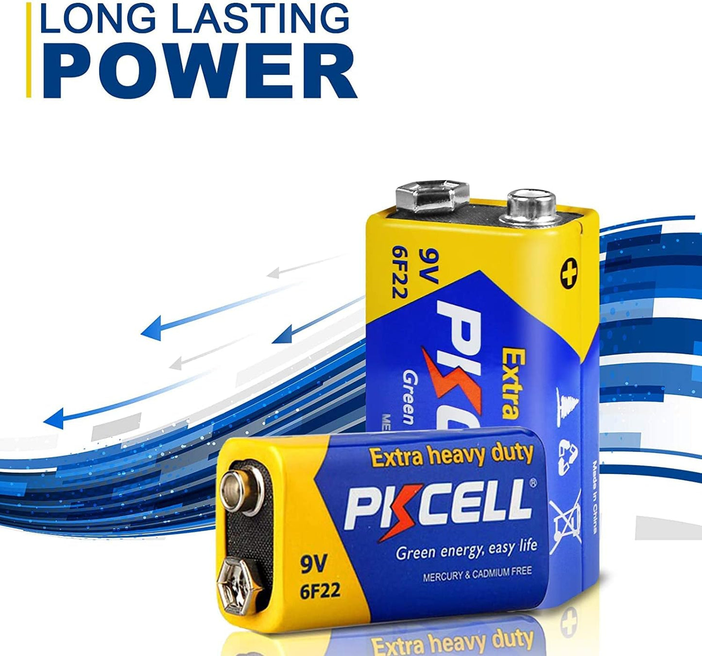 PKCELL 9V Battery Carbon Zinc for Smoke Detectors 6F22 Battery, 10-Year Shelf Life,Ultra Long-Lasting(4 Count)