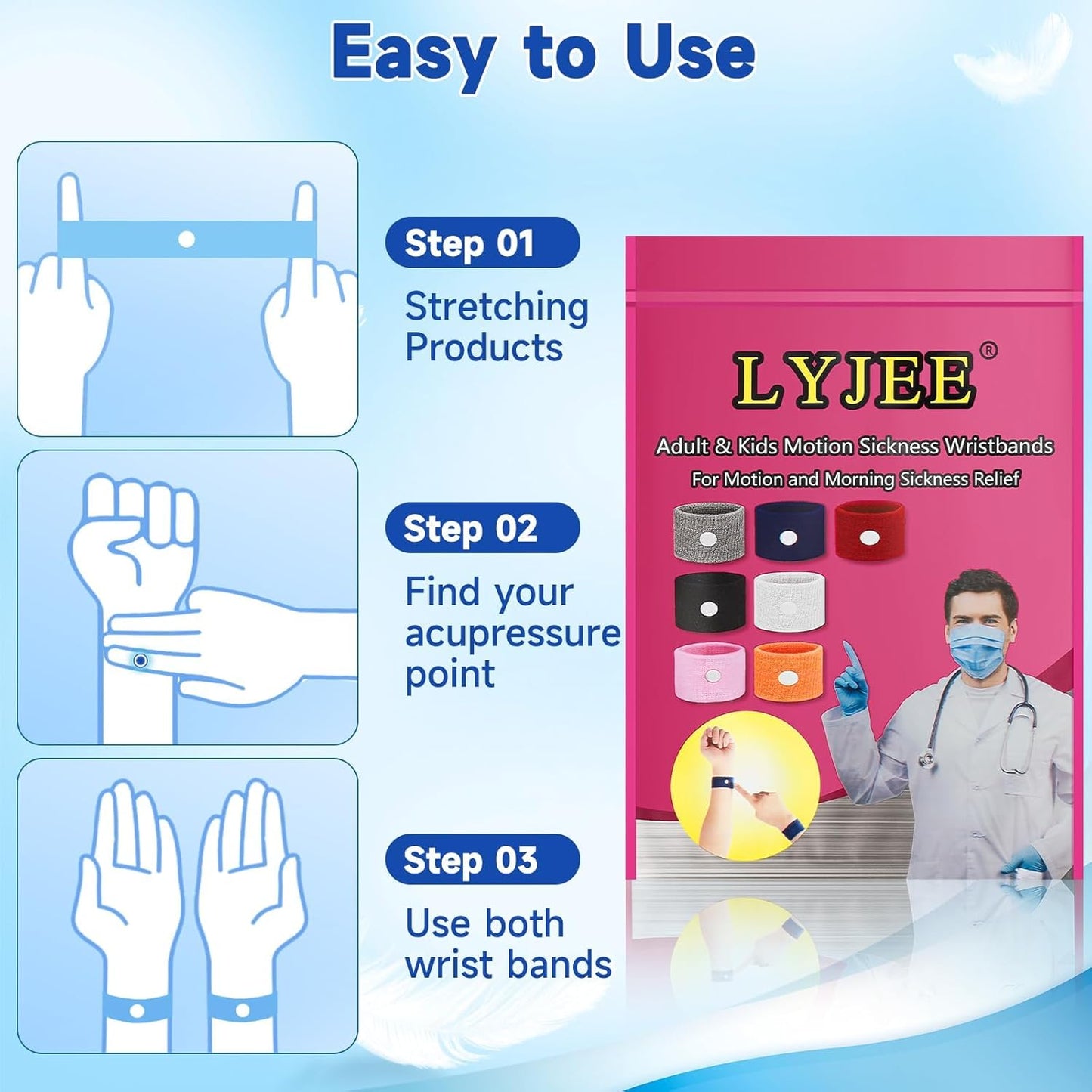 LYJEE Motion Sickness Bands for Adults and Kids Nausea Relief for Pregnant Women Seasickness Wristband for Cruise Ship Essentials