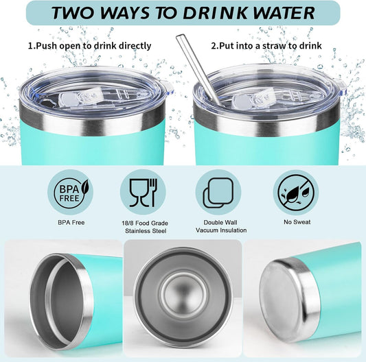 20oz Tumbler with Straw and Brush, Stainless Steel Vacuum Insulated tumbler, Double Wall Insulated Coffee Tumbler for Outdoor, Home, Travel,Office (Light green,4pcs)