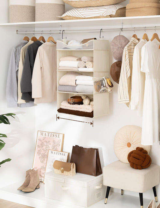 StorageWorks Hanging Closet Organizer, 3-Shelf Hanging Closet Shelves with Top Shelf, 19 ¾"W x 12" D x 31" H, Extra-Large Space, Ivory White