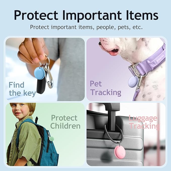 Air Tracker Tags-4 Pack Tracker Tag Work with Apple Find My (iOS 14.6 Above Only) Smart Tag Item Finders for Key, Luggage, Backpack,etc. (Red, Blue, Purpule, Glue, 4 Pack)