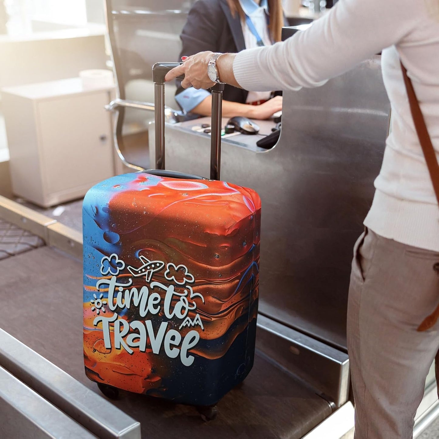 Explore Land Luggage Cover Suitcase Protector Fits 18-22 Inch Case (Time to Travel, S)