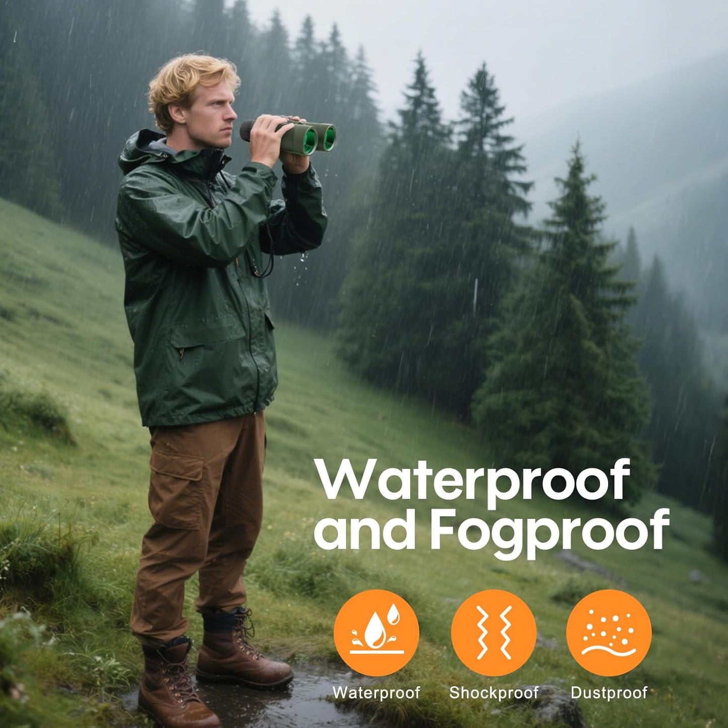 12x42 Binoculars for Adults High Powered: Waterproof HD Bird Binoculars - Large View Easy Focus with Clear Low Light Vision for Hunting Hiking Bird Watching Travel Cruise Green