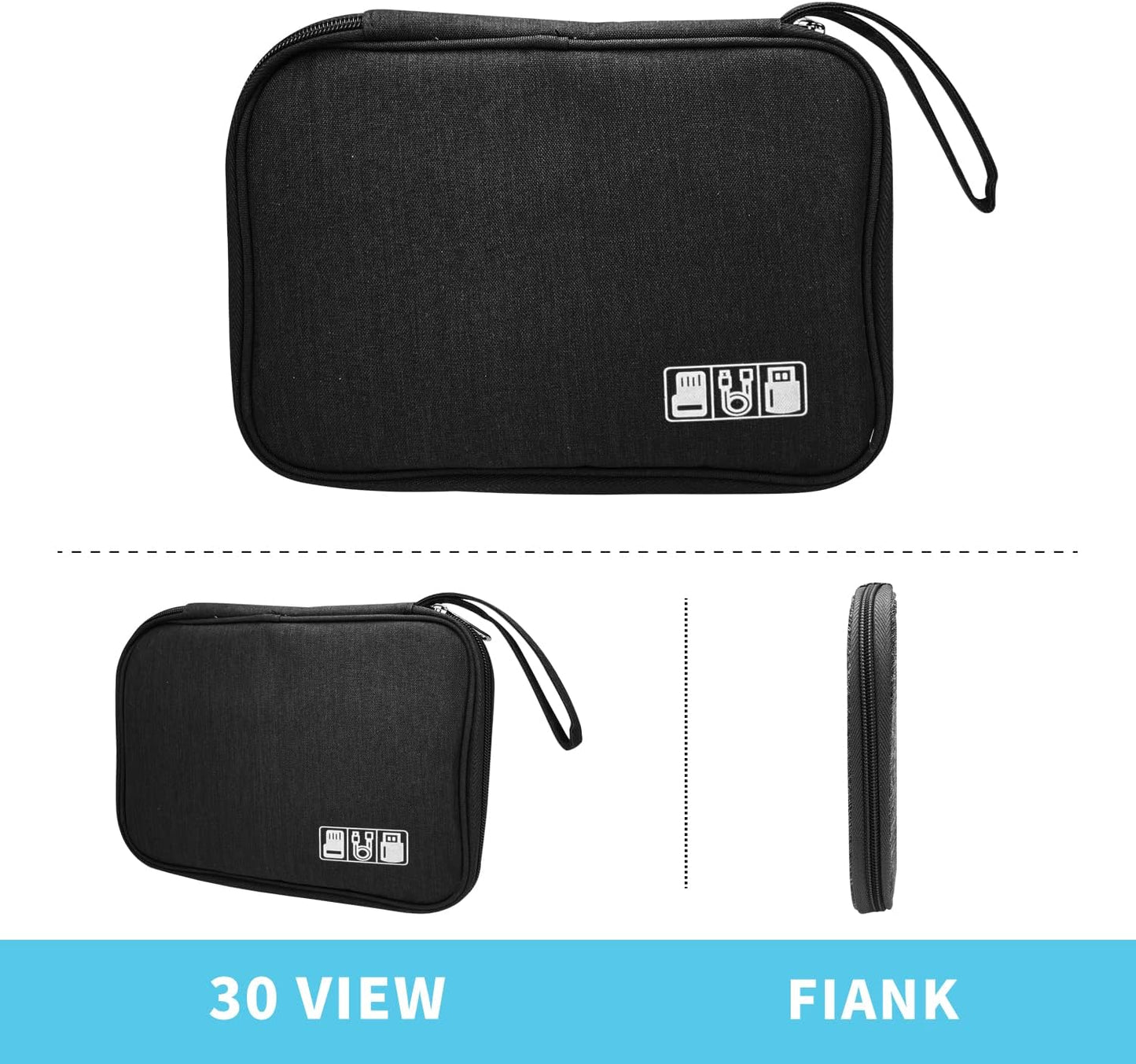 Electronics Organizer Travel Case,Electronic Accessories Storage Bag,Portable Waterproof Cable Organizer Bag,with 5 Cable Ties,for Travel,Work-Black