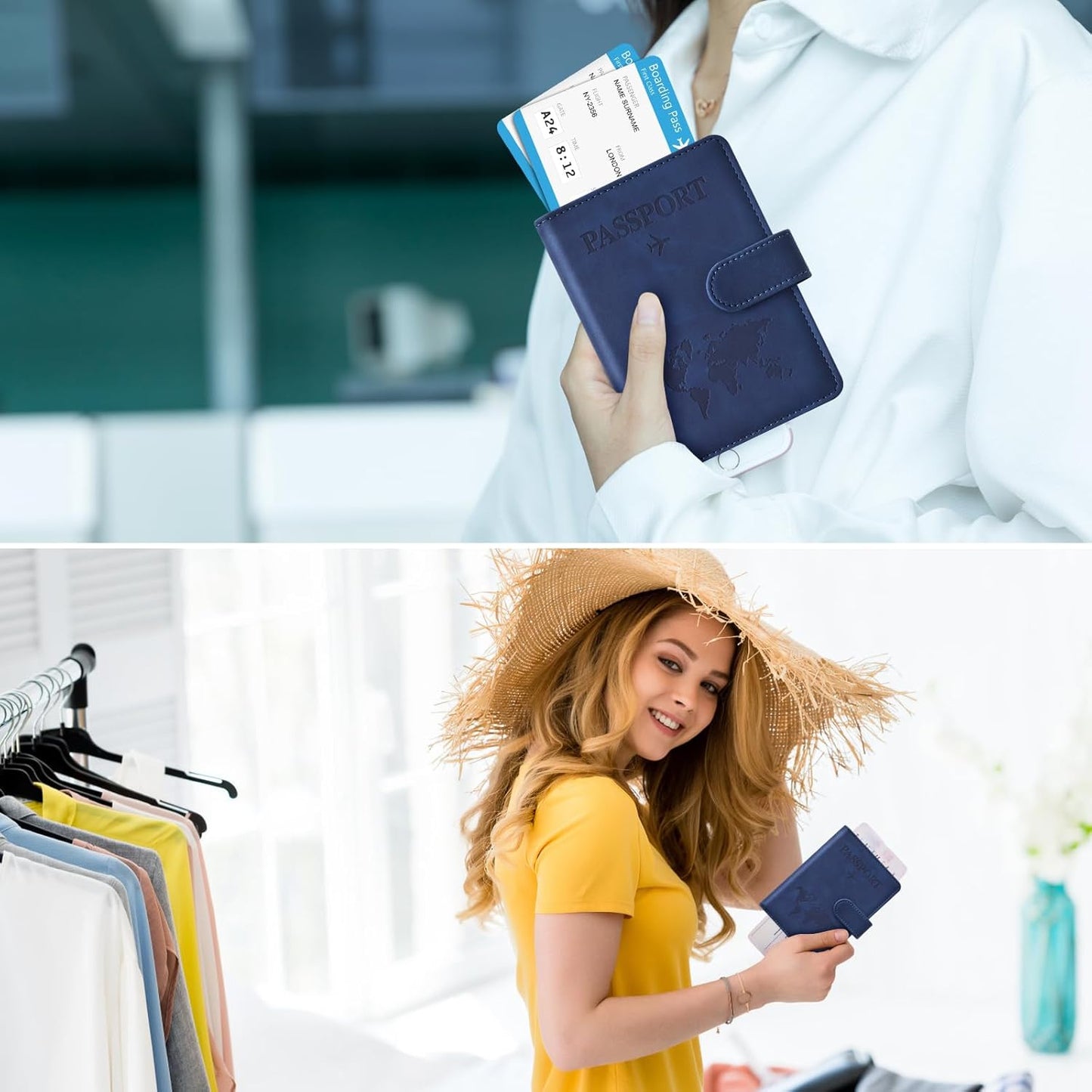 Eoehro Passport Holder for Travel Essentials, Passport Wallet Cover Case for Travel Must Haves Accessories,Passport Book Holders for Women and Men(dark blue)