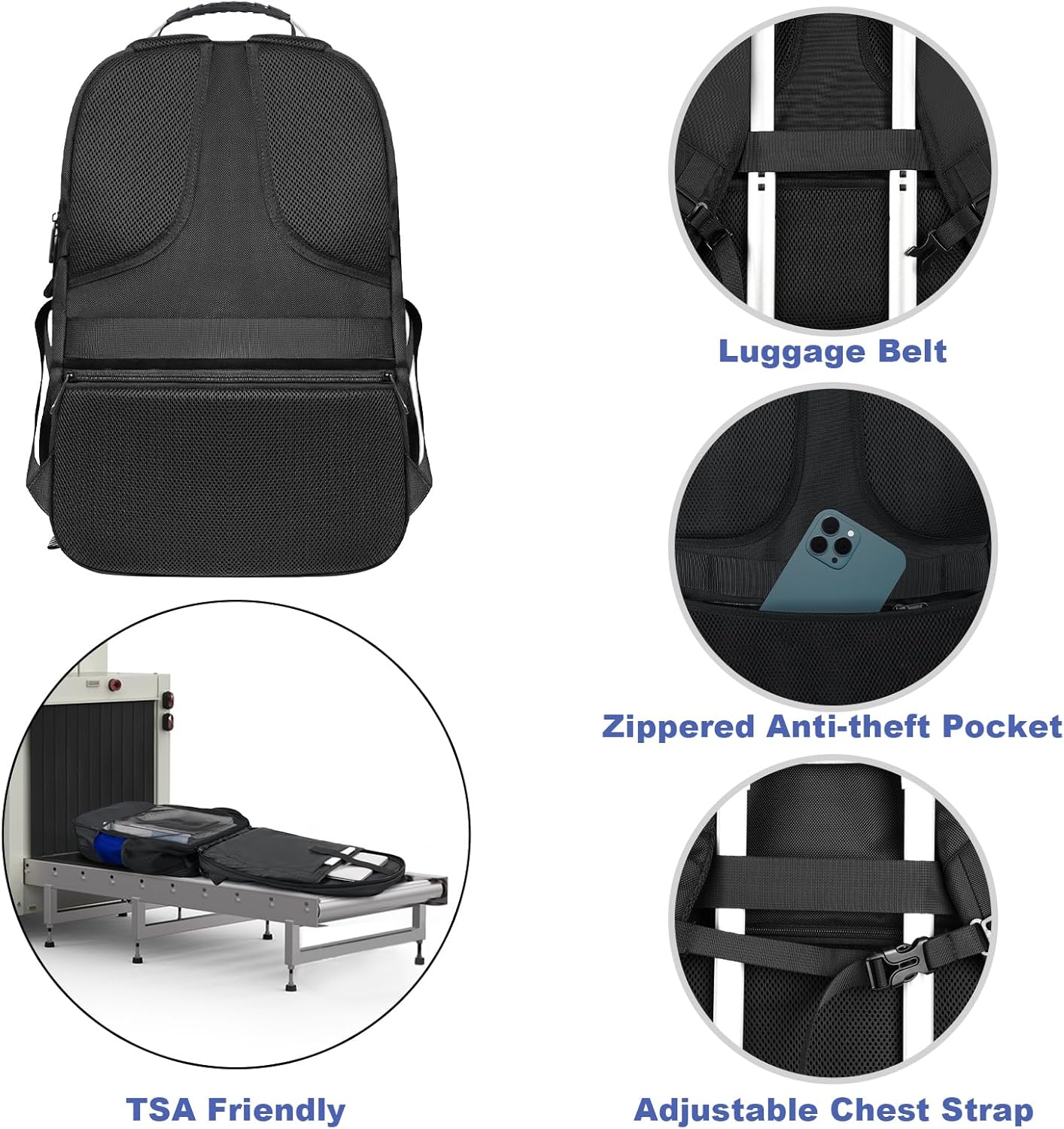 Z-MGKISS Extra Large Backpack, Travel Laptop Bag for Men, Anti-Theft College Backpack with USB Port, TSA-Approved 17.3 Inch, Heavy Duty Business Weekender Bag, Blue