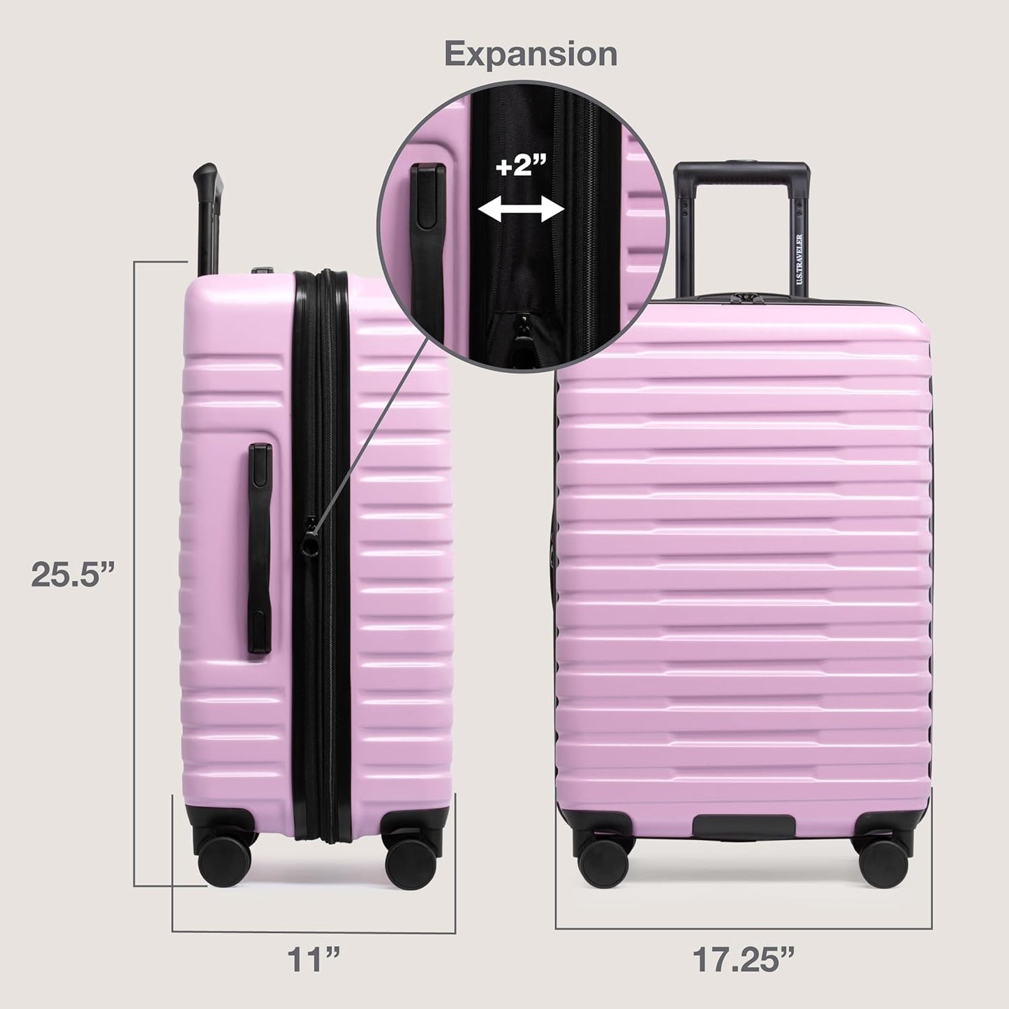 U.S. Traveler Boren Polycarbonate Hardside Rugged Travel Suitcase Luggage with 8 Spinner Wheels, Aluminum Handle, Lavender, Checked-Medium 26-Inch