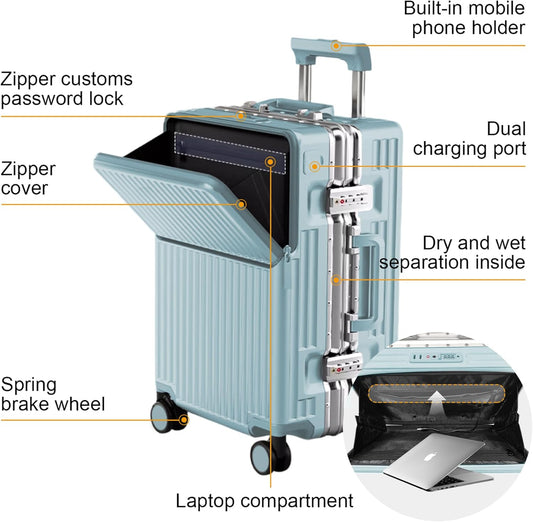 Hard Shell Luggage 28 Inch Travel Luggage, Carry-On Luggage Spinner TSA with Lid, ABS Aluminum Frame,Lightweight Travel Luggage 20'' 24'' 26''Carry-On (upgraded blue, 28 inch)