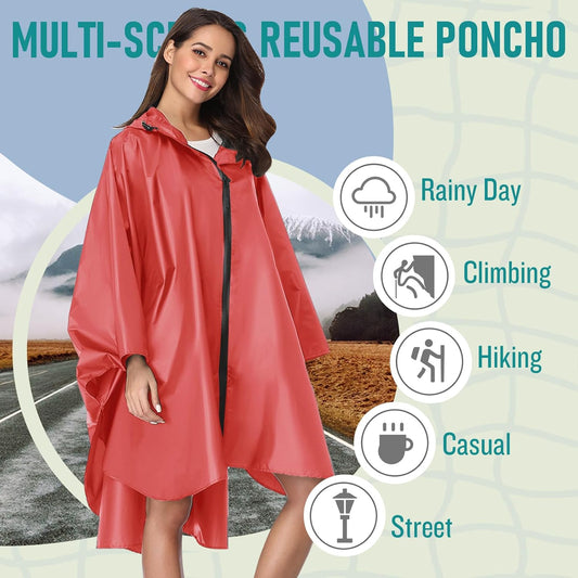 SaphiRose Unisex Rain Poncho Raincoat Hooded for Adults Women with Pockets