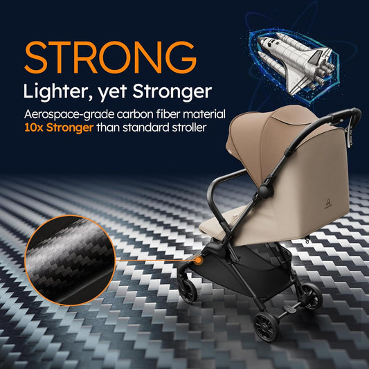 MAMAZING Ultra Air X Travel Stroller - Ultra-Lightweight Under 10 lbs, Carbon Fiber Frame & Airplane Friendly, Lightweight Stroller with Reclining Seat, UPF 50+ Canopy & Travel Bag