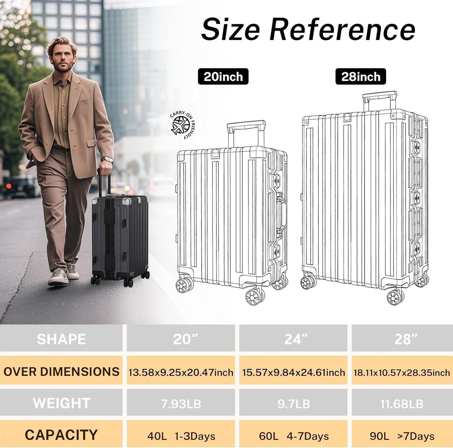 Krute Luggage 28 Inch Aluminum Frame Luggages TSA Lock No Zipper Checked Suitcase with Spinner Wheels Hardshell Lightweight PC+ABS Large Suit Case