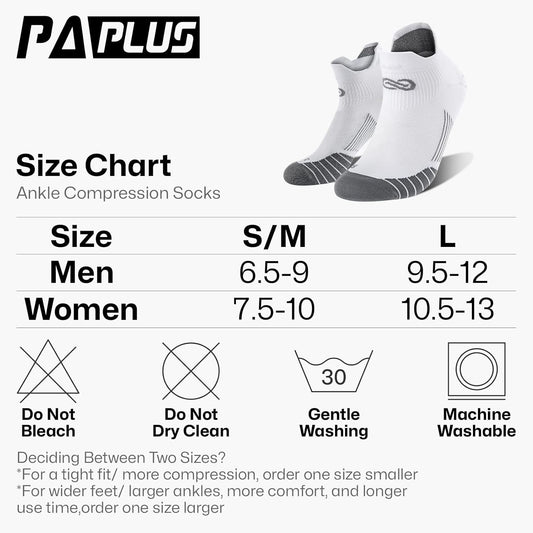 PAPLUS Ankle Compression Sock for Men and Women 2/4/6 Pairs, Low Cut Compression Running Sock with Ankle Support