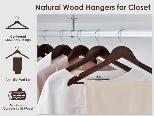 StorageWorks Wooden Hangers 30 Pack, Wood Coat Hanger for Coats, Shirts, Jackets, Pants, Suits, Walnut Color