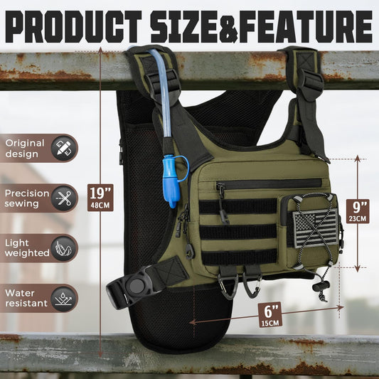 Hydration Vest(The design patent has been granted )with 2L Water Bladder for Men and Women,Lightweight Adjustable Hydration Backpack,Reflective Running Hydration Chest Bag for Hiking Climbing Cycling
