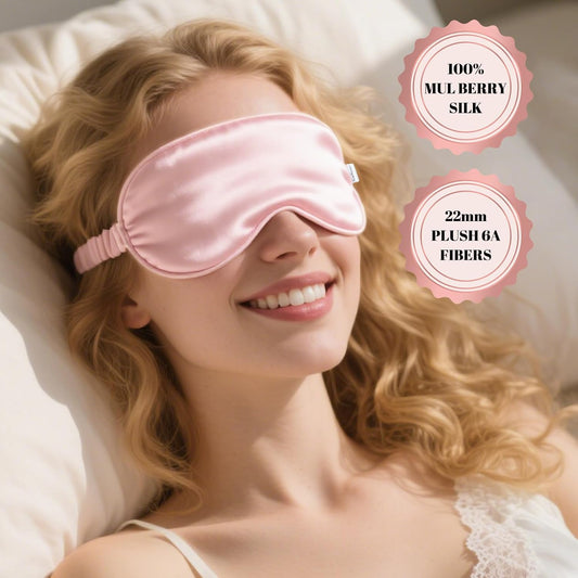 Pure 22 Momme 6A Grade Mulberry Silk Sleep Mask for Side Sleepers - 100% Blackout Eye Mask with Travel Pouch (Pink)