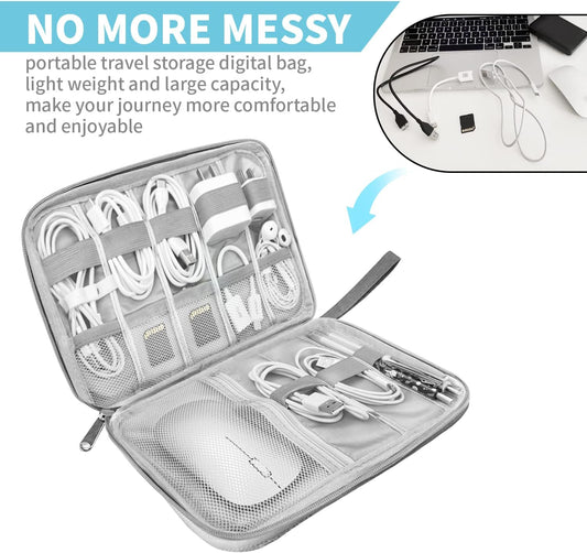 Electronics Organizer Travel Case,Electronic Accessories Storage Bag,Portable Waterproof Cable Organizer Bag,with 5 Cable Ties,for Travel,Work-Grey