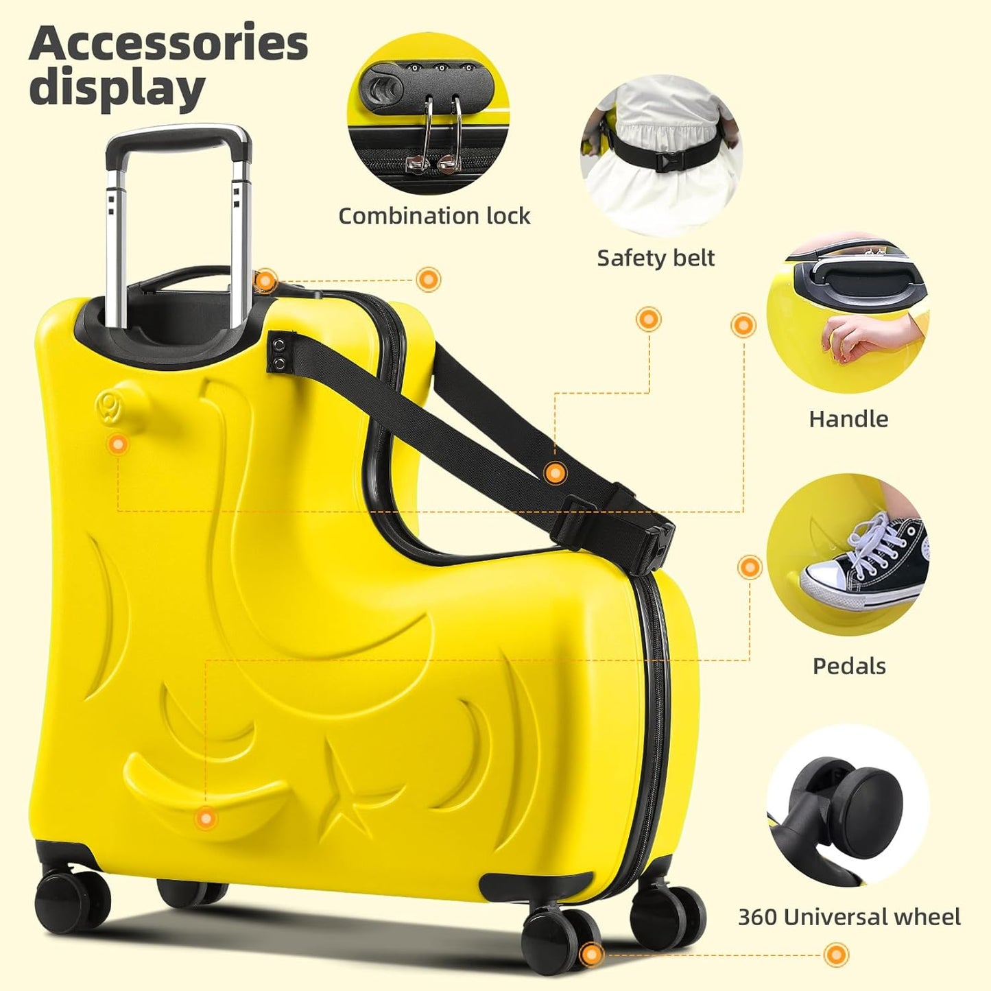 N-A Kids Ride On Suitcase with Wheels, Scooter Luggage for Toddlers Travel, Durable Children's Suitcase for Boys & Girls Ages 2-20 Years