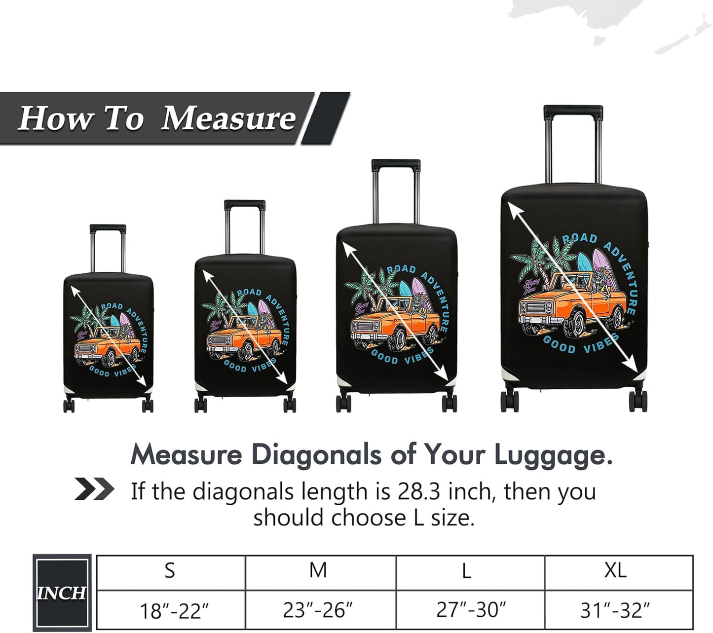 HYPER VENTURE Washable Luggage Cover - Fashion Suitcase Protector Fits 18-22 Inch Luggage (Road Adventure, S)