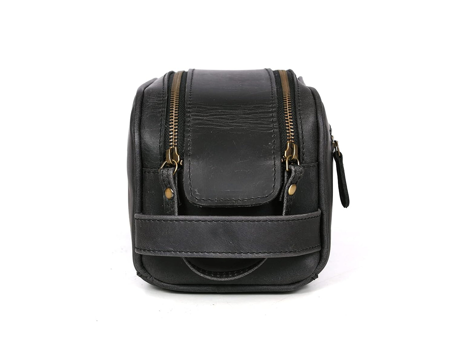 10" Premium Leather Toiletry Travel Pouch With Waterproof Lining Black Color | King-Size Handcrafted Vintage Dopp - Kit ~ Gift for Father's Day By Aaron Leather Goods