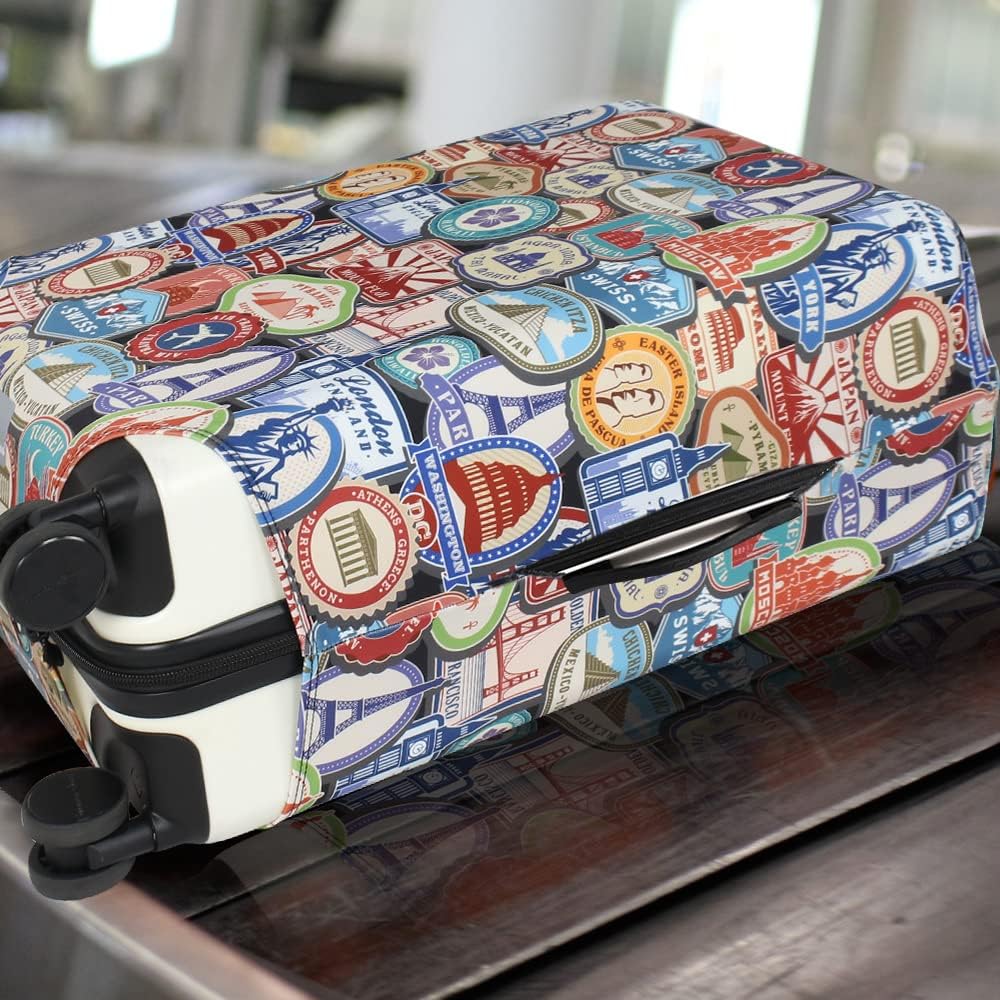 Explore Land Travel Luggage Cover Suitcase Protector Fits 31-32 Inch Case (Landmark Sticker, XL)