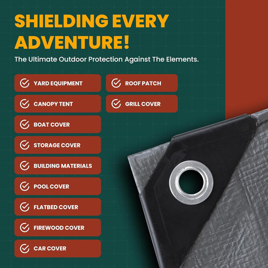 Large Waterproof Tarp - Heavy Duty 10 Mil Thick Poly Tarpaulin Ideal for Canopy Tents, Boats, RV or Pool Covers - Multipurpose Protective Tarps with Grommets for Indoor, Outdoor Use | 8' x 10' 2 Pack