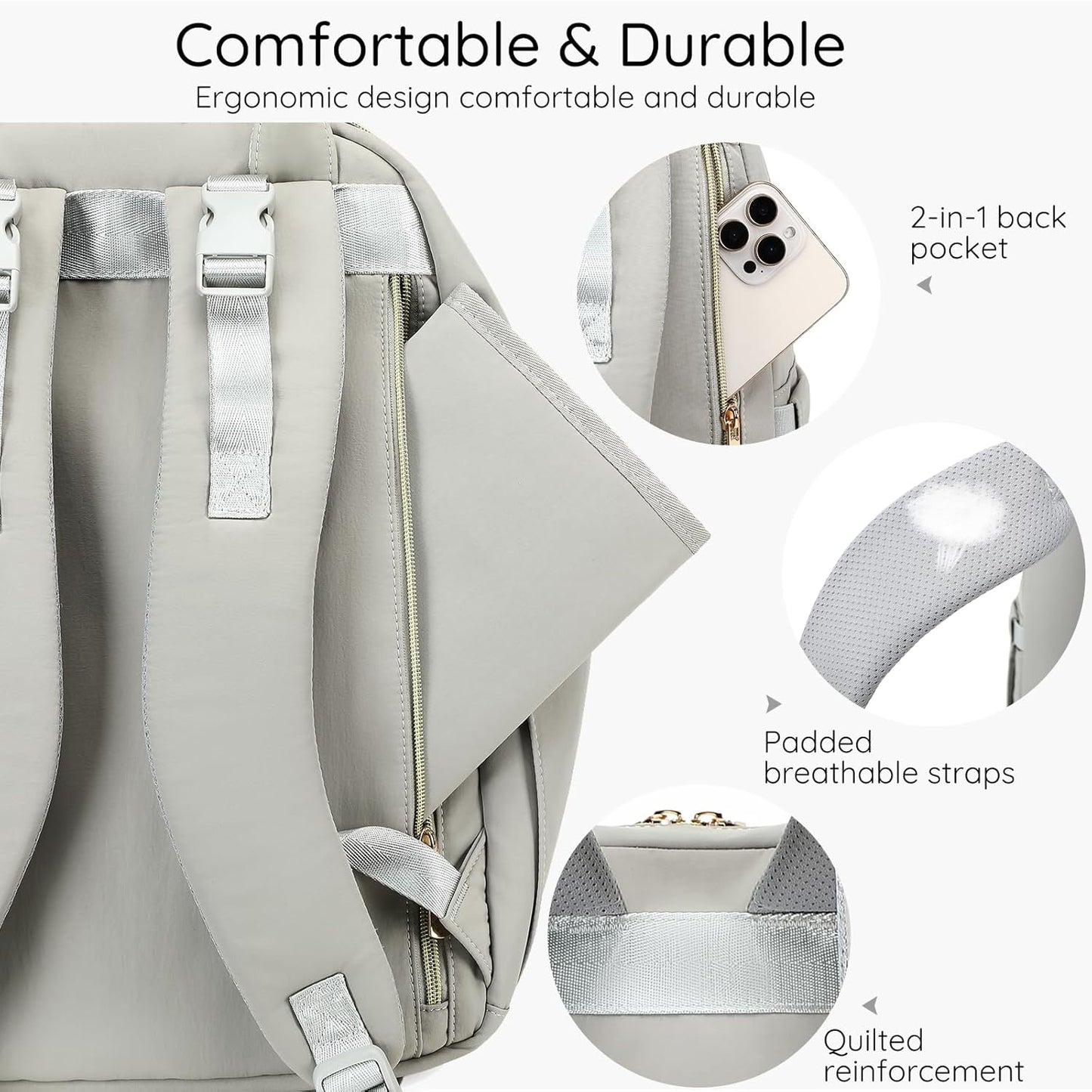 Diaper Bag Backpack - Large Multi functional, Boys, Girls & Baby Travel Essentials Tote with Changing Pad, Insulated Pockets, Stroller Straps, Waterproof - Baby Backpack for Mom & Maternity (Gray)