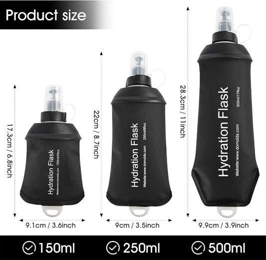 GYGYL Soft Flask, TPU Collapsible Soft Water Bottle for Hydration Pack, Running Vest, Leak-Proof Folding Water Bottle for Hiking Cycling Climbing Jogging-250ml Black, 2pcs